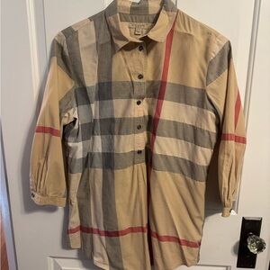 Burberry Tan and Gray Checkered Shirt